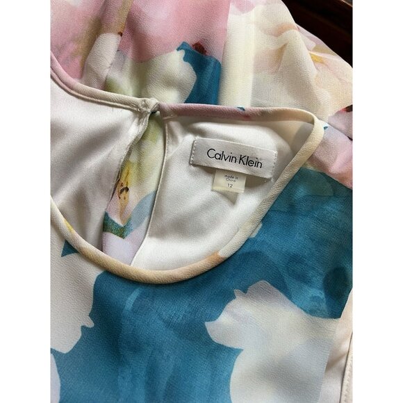 Calvin Klein Dress 12 Sleeveless Flowy Blush Floral Stretch Career Church NEW - Picture 9 of 13